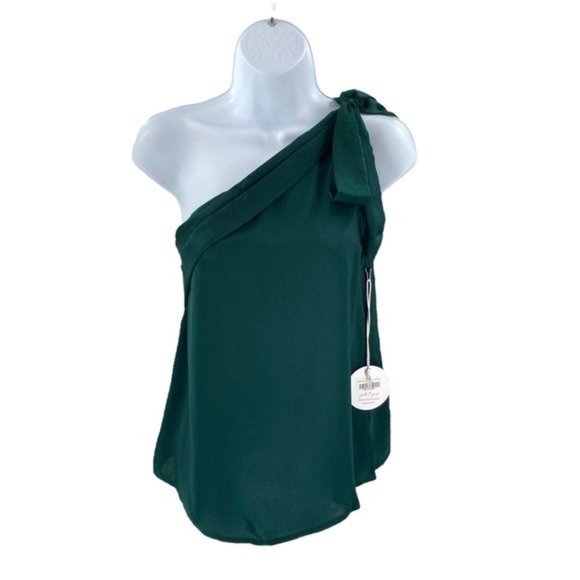 Petal & Pup | NEW Maryanne One Shoulder Satin Top in Hunter Green Size S - Picture 3 of 11